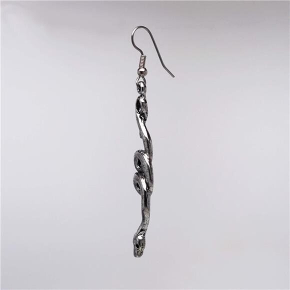 Silver Pewter Coiled Snake Dangle Earrings Serpent Design Hypoallergenic Jewelry - Picture 6 of 8